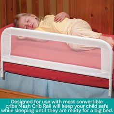 a baby sleeping in a crib with the caption saying, designed for use with most convertibleable cribs