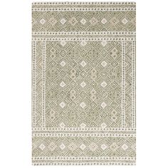 a green and white rug with an intricate design on the bottom, in front of a white background