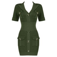 V Neck Bandage Dress B1303 - Women's Dress Shop. Bandage Dress, Bodycon Dress & Blazer Autumn Green, Neck Bandage, Bandage Dress Bodycon, Strapless Midi Dress, Green Mini Dress, Dress Bodycon, Green Button, Knit Mini Dress, Trendy Clothes For Women