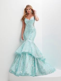 This stunning mermaid gown has a sweetheart neckline with spaghetti straps, a fitted body, and a full double-tiered mermaid skirt with a sweep train, all done in a beautiful pearl, bugle bead and sequin swirl design. Sequin Print Tiered Mermaid Dress by Panoply 14150 Panoply Collection by the House of Wu: Spring 2023 Fabric: Floral Sequins Please note: There may be a loss of sequins while wearing this dress due to the nature of the fabric Colors: Aqua, Royal Blue Sizes Available (as of 12/12/202 Aqua Green Dress, Mermaid Cut Dress, Corset Mermaid Wedding Dress, Aqua Prom Dress, Formal Dresses Mermaid, Hoco 2024, Fantastic Dress, Wedding Dresses Mermaid Sweetheart, Dream Prom Dress