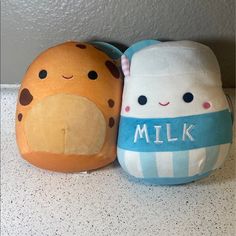 Squishmallow melly and neeona (milk&cookies) stuffed plush Cookies Stuffed, Figet Toys, Sakura Art, Best Friend Challenges, Milk And Cookies, Cute Food Drawings, Peanut Butter Jelly