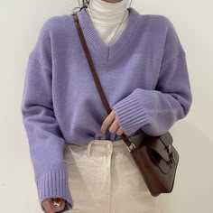 Outfits With White Turtle Neck Layered, Winter Clothes Aesthetic, Purple Academia, Purple Sweater Outfit, Layering Outfits Fall, Knit Sweater Outfit, Color Combinations For Clothes, Purple Outfits, Clothes Aesthetic