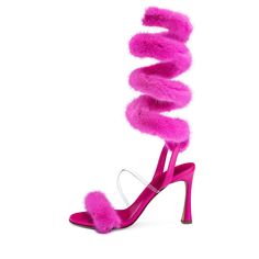 Specifically for the Hot Girls this holiday season! This major statement piece is sure to be the conversation of the party. Featuring a metal coil wrapped in luxurious mink fur, amazingly buttery leather and a sturdy PVC strap to hold the foot- this shoe is comfort, luxury and statement wrapped in one. EXPECTED TO SHIP BY DECEMBER 17, 2021 Cute Outfits Pink, Wrap Around Sandals, Pink Stilettos, The Glow Up, Heart Clothes, Cute Sandals, Pink Shoes, Fashion High Heels, Mink Fur