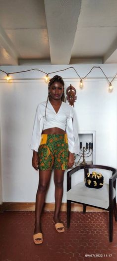 High waist shorts in wax printed cotton and woven fabric. Equipped with elastic on the back. Unique pieces. one size fits all S/M. The delicate fabric used is a light cotton ideal for the summer season with a golden embellishment. Limited edition of the BOUCANTIERS Collection, this collection is inspired by Côte d'Ivoire, a West African country; most of the cotton or woven fabrics that make up this collection have been sourced there, either from craftsmen or from the manufacturer Woodin. This wa West African Countries, Woven Fabrics, High Waist Shorts, African Countries, Wax Print, African Fabric, Cotton Lights, Summer Season, Straight Cut