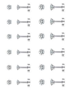 PRICES MAY VARY. 12 PAIRS ONE SET: One Order Include 12 Pairs of Cartilage Earrings; 6 Pairs 2mm Cubic Zirconia and 6 Pairs 3mm Cubic Zirconia Earrings, Meet your Daily Needs, Give you Charming Look and Win More Compliments SPARKLING CZ—20 Gauge(0.8mm) Pin Thickness, 4mm Flatted Back/Screw Ball/Butterfly Backs AAA+ Shiny Cubic Zirconia Well Inlaid, Elegant Cutting Skills, Absolutely a Visual Feast, Delicate Gifts for Your Friends and Families FLEXIBLE BACKS- Classic Butterfly Backs/Ball/Internal Flat Back Earrings, Tiny Studs, Tiny Stud Earrings, Cubic Zirconia Earrings, Zirconia Earrings, Stud Earrings Set, Cartilage Earrings, Round Earrings, Earrings Set