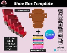 shoe box templates with different sizes and colors to choose from, including the bottom one for