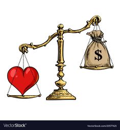 a heart and money on a balance scale