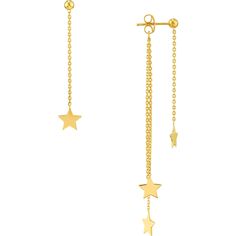 Olas d'Oro Earrings - 14K Yellow Gold Front and Back Star Earrings Elegant Dangle Earrings With Star Charm, Yellow Gold Star Charm Dangle Jewelry, Elegant Star-shaped Gold Plated Earrings, Yellow Gold Dangle Jewelry With Star Charm, Elegant Gold Plated Star Earrings, Elegant Gold-plated Star Earrings, Dainty Yellow Gold Star Charm Earrings, Dainty Yellow Gold Earrings With Star Charm, Elegant Gold Plated Earrings With Star Charm