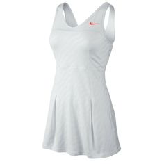 a women's tennis dress with a red nike logo