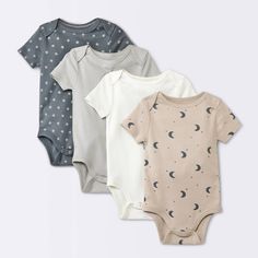 Your baby will shine in sweet style wearing the pieces from the 4-Pack of Short-Sleeve Moons Bodysuit from cloud island™. This pack of four short-sleeve bodysuits includes assorted styles in a mix of solid-color, star and moon prints for sweet dressing options. Tailored from 100% cotton fabric in a single-layered construction, the pieces help keep your little one comfortable from nap time to play time. Plus, the lap shoulders and crotch snaps allow easy dressing and changing. cloud island™: Desi Target Baby Clothes, Aesthetic Baby Clothes, Unisex Newborn Clothes, Baby Clothes Aesthetic, Simple Baby Clothes, Infant Boy Clothes, Mini Jd, Sweet Dressing, Carl Gallagher