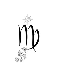 the letter m with leaves and sun above it