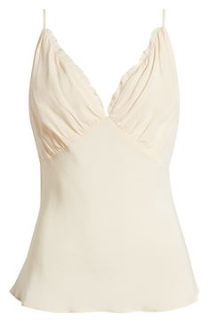 Subtle ruffles trim the neckline of this lightweight crepe camisole hung from slender, adjustable straps. 14" center front length (size Medium) V-neck Adjustable straps 58% rayon, 42% viscose Dry clean Imported Contemporary Accessories, Designer Clothes For Men, Comfortable Dress, Toddler Girl Outfits, Tie And Pocket Square, Watch Necklace, Women's Summer Fashion, Athletic Women, Girls Accessories