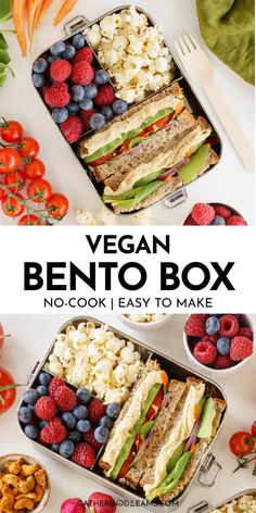 vegan bento box Healthy Vegan Lunch Ideas For Work, Simple Vegan Lunches For Work, Vegan Lunch For Kids, Plant Based Snacks On The Go, Plant Based Lunch Meal Prep, Plant Based Lunches For Work, Plant Based Lunch Box Ideas, Vegetarian Packed Lunch, Sandwich Bento Lunch Boxes