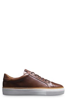 Minimal styling gives work-to-weekend versatility to this elevated sneaker designed for all-day comfort and great durability. Round toe Lace-up style Leather upper, rubber sole Imported Leather Sneakers Men, Allen Edmonds, Sneaker Men, Designer Sneakers, Minimal Fashion, Up Styles, Leather Sneakers, Cognac, Nordstrom Rack