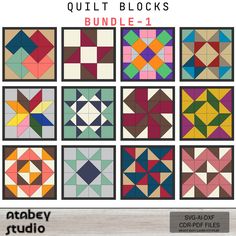 the quilt blocks are all different colors and patterns, but one is for each block