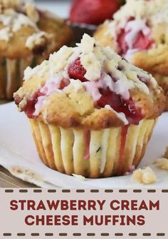 strawberry cream cheese muffins on a white plate