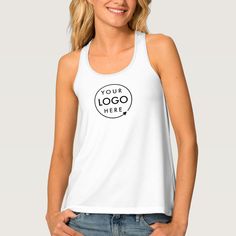 Business Logo Employee Staff Minimalist White Tank Top, Women's, Size: Large, Pale Blue Gender: female. Age Group: adult. Tank Top Template, Top Template, Summer Uniform, Modern Minimalist Style, Business Outfits Women, Minimalist White, Business Tops, Logo Business, Business Outfits