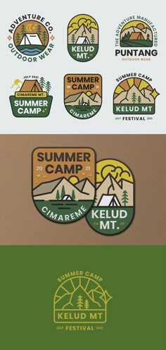 Camping illustration Summer Camp T Shirts Design Ideas, Vintage Summer Camp Logo, Camping T Shirt Design, Camp Logo Ideas, Summer Camp Advertisement Ideas, Summer Camp Stickers