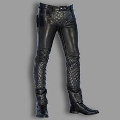 Experience the ultimate in premium quality with our handmade leather pants, We focus on every detail to ensure your satisfaction. Key Features: - Made from top-quality sheep leather, these pants are incredibly comfortable and stylish. - The interior is fully lined with luxurious satin material. - Features include two side pockets, two back pockets. - A handcrafted quilted design and high-quality foam padding enhance both style and comfort. Sizing Information: These pants are made to fit your exa Black Leather Jeans With Standard Cut, Black Leather Full-length Jeans, Fitted Biker Leather Trousers, Fitted Biker Leather Pants, Fitted Leather Trousers For Bikers, Fitted Full Length Biker Leather Pants, Fitted Biker Leather Pants With Belt Loops, Straight Leg Leather Pants For Biker Events, Fitted Leather Bottoms For Biker Events