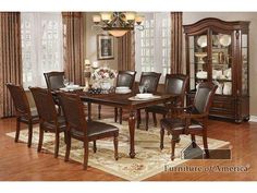 Sylvana Brown Cherry/Espresso 7 Pc. Dining Room Set - Ornate Home Brown Dining Table, Traditional Dining Tables, Solid Wood Dining Set, Drop Leaf Dining Table, Arm Chairs, Furniture Of America, Dining Room Bar, Dining Arm Chair, The Expert