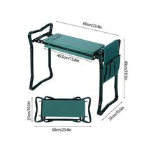 the folding table and chair are shown with measurements for each seat, which is also attached to