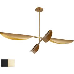 a ceiling fan with three blades and two shades of light on the bottom one side