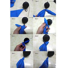 the instructions for how to tie a necktie with blue cloth and black rubber balls