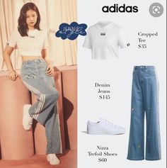 Jennie Adidas, Jennie Outfits, Modeling Outfits, Idols Fashion, Famous Outfits, K Pop Fashion, Blackpink Outfits, Practice Outfits