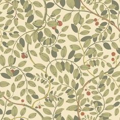 a wallpaper with green leaves and berries on the branches, as well as red berries