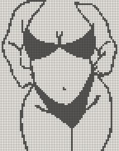 a cross stitch pattern with a woman's face in black and white, on a gray background