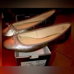 Nwt Jcpenney Leather Pewter Ballerina Size 10 . New Silver Round Toe Ballet Flats For Evening, Hot Pink Flats, Fabric Rosette, White Loafers, Gold Ballet Flats, Lace Flats, Pink Flats, Ballet Fashion, Ballerina Flats