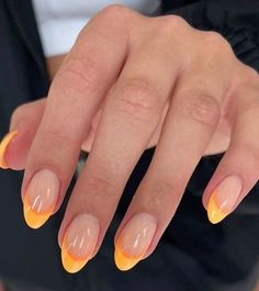 Orange French Tip Nails, Orange French Tip, Teen Nails, Beachy Nails, Grunge Nails, Simple Gel Nails, Summery Nails, Tip Nails