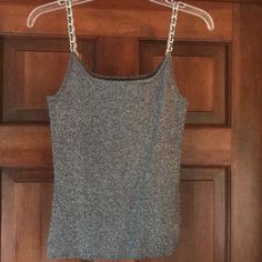 Dark Gray And Silvery Tank Top W Chain Straps! Nwot Fitted Silver Tank Top For Summer, Elegant Metallic Tank Top For Summer, Chic Fitted Silver Tank Top, Silver Stretch Tank Top For Summer, Silver Tank Top For Spring Night Out, Silver Tank Top For Night Out In Spring, Silver Stretch Top For Spring, Silver Stretch Tops For Spring, Elegant Silver Tank Top For Spring