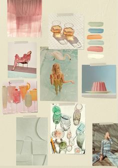 a collage of photos with different colors and designs on them, including pinks, yellows, oranges, and blue