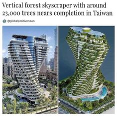 an image of a very tall building with trees growing on the top and below it