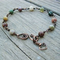 Wire Wrapped Stone Bracelet, Wire Wrapped Bead Bracelet, Wire Wrap Bracelet, Fancy Jasper, Wire Wrapped Bracelet