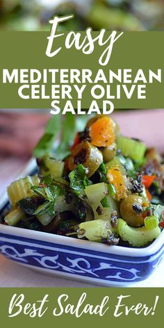 Closeup shot of Mediterranean celery olive salad in bowl. Green Olive Salad, Olive Salad Recipe, Celery Recipes, Celery Salad, Olive Salad, Greek Salad Recipes, Best Side Dishes, Mediterranean Diet Recipes, Salad Bar