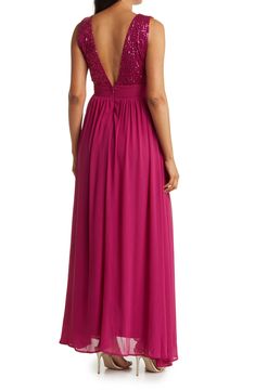 Sparkling sequins bring dazzling allure to a plunging v-neck maxi dress that is styled with a swishy skirt. 60" length (size S) V-neck Sleeveless Main: 95% polyester, 5% spandex; lining: 100% polyester Hand wash cold, lay flat to dry Imported Model stats: 5'10", 32" bust, 25" waist, 36" hip. Model is wearing size S. Plunge Maxi Dress, Sequin Top, Lay Flat, Nordstrom Rack, Berry, Sequin, Hand Wash, Nordstrom, Maxi Dress