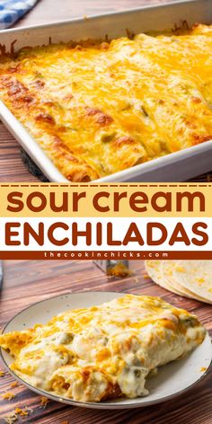 This Sour Cream Enchiladas is the perfect chicken dish you are looking for! It's made with flour tortillas, shredded chicken, Mexican cheese, green chiles, and an amazing sour cream sauce! This easy to make enchilada recipe is awesome to prepare for quick weeknight dinners. Have this authentic Tex Mex dish, and surprise your family or guests with its amazing flavor. Sour Cream Recipes Dinner, Enchiladas Video, Best Chicken Casserole Recipes, Shredded Chicken Recipes Easy, Sour Cream Chicken Enchilada Recipe, Easy Mexican Dishes, Enchiladas Casserole, Cream Cheese Enchiladas, Sour Cream Chicken Enchiladas