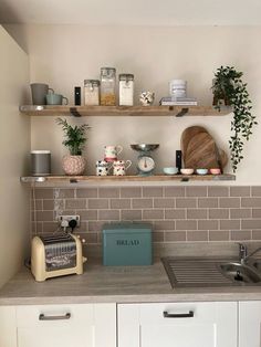 the kitchen counter is clean and ready to be used for baking or other cooking purposes