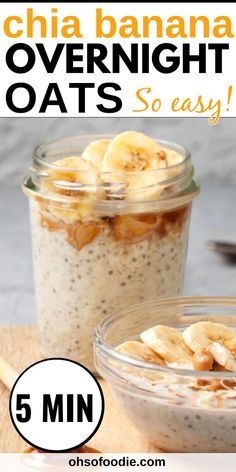 Text reads Chia Banana Overnight Oats - So Easy! Overnight Oats Dairy Free, Oat Ideas, Chia Seeds Overnight, Chia Seed Overnight, Overnight Oats Blueberry, Overnight Oats Banana, Chia Seed Overnight Oats, Overnight Oats Chocolate