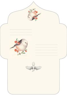 a card with two birds on it and some red berries in the middle of it