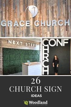 the front and side of grace church with text that reads, 10 church sign ideas