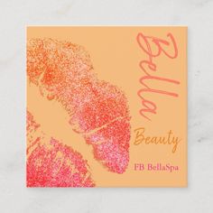 an orange and pink business card with the words beauty on it's front side