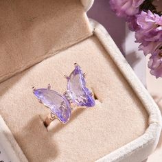 Butterfly Ring Fashion Temperament Sweet Romantic Women Crystal Jewelr – Atom Oracle Mode Indie, Mode Purple, Open Cuff Ring, Aesthetic Rings, Jewelry Girl, Female Jewelry, Romantic Rings, Romantic Woman, Ring Purple