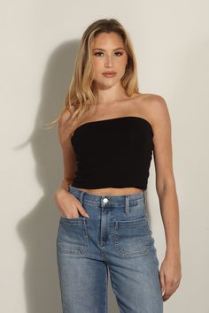 Product Details: Tube Top Fitted for support Mom crop length Double lined front and back Jersey stretch fabric Color: black Machine wash cold, tumble dry low. Follow care label, instructions may vary by fabric. Made in USA TF-2150 Model height: 5 foot 9 inches Model is wearing a size S Perfect for high waisted pants and under blazers!🖤 Cropped Tube Top, Stretch Leggings, Fit Mom, Care Label, V Neck Tee, Model Height, High Waisted Pants, Tube Top, Fabric Color