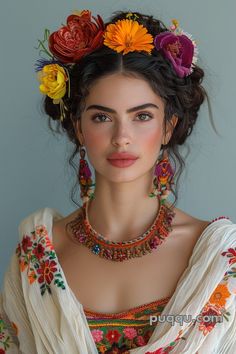 Mexican Braids Hairstyle: Embrace the Charm of Tradition - Puqqu Flamenco Style Fashion, Boho Mexican Outfit, Mexican Hair Flowers, Mexican Braids Hairstyles, Mexican Wedding Hair, Traditional Mexican Hairstyles For Women, Mexican Make Up, Mexico Hairstyles, Mexican Makeup Look Traditional