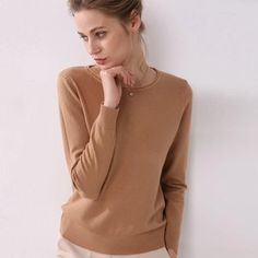 knitting long sleeves curled O-neck collar Casual Solid sweaters – lastrafashion Elegant Long Sleeve Solid Color Sweater, Elegant Beige Solid Color Sweater, Beige Fine Knit Long Sleeve Sweater, Beige Long Sleeve Fine Knit Sweater, Elegant Brown Long Sleeve Sweater, Beige Long Sleeve Sweater For Work, Geometric Pattern Fashion, Women Knitting, Knitting Sweater