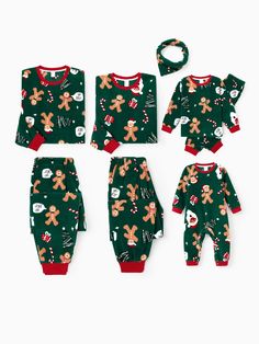 A matching family pajama set with a fun gingerbread print, designed for festive family gatherings and holiday photos. Available in sizes for all family members to join in the seasonal cheer. Candy Cane Pattern, Comfy Blouse, Cute Pajama Sets, Family Together, Pajamas Comfy, Kimono Pattern, Gingerbread Christmas