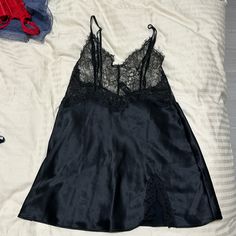 Never Worn. Super Soft Black Flirty Loungewear Sleepwear, Black Flirty Sleepwear, Flirty Black Sleepwear For Night, Flirty Black Sleepwear, Black Fitted Camisole For Daywear, Fitted Black Camisole For Daywear, Fitted Black Lace Trim Sleepwear, Victoria's Secret Lace Trim Camisole For Party, Black Flirty Sleepwear With Built-in Bra